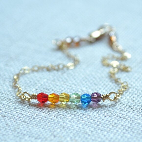 Dainty Rainbow Crystal Bracelet in Gold or Silver - Picture 4 of 9